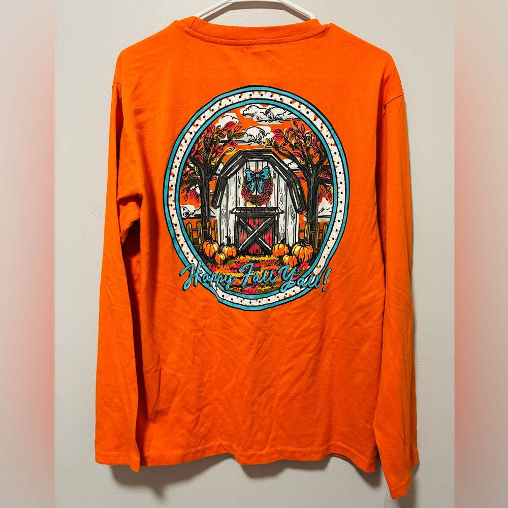 Orange Fall Barn Graphic Long Sleeve Tee